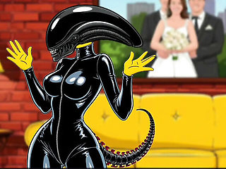 Halloween Hentai: Alien Simpsons Wife in Latex Costume Fucks Husband Hard in Wet Pussy