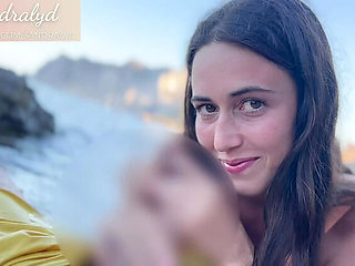 Spanish teen Sandralydx gives intense outdoor handjob and blowjob until cum swallow in mouth POV