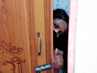 Cute wife husband enjoy romantic moment in bathroom