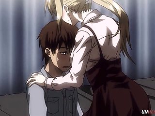 Animated scenes featuring busty characters in Japanese style