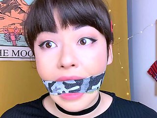 kinda goth asian girl gags herself