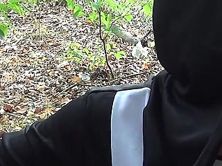 Naughty Cumhungry Nun Swallows Cum in Forrest Dogging Bukkake