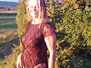 Granny Is Wearing a Sheer Bodysuit Outside