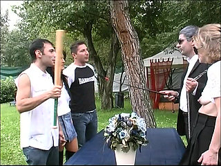 Outdoor Group Sex with Slave Sluts Sucking Big Cocks and Licking Hot Pussies