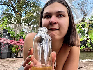 Kinky Mary Pees in a Bottle Outdoors and Drinks It