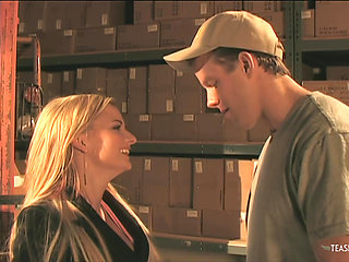 Delivering the package to the naughty blonde chick quickly turns into a rough pounding session