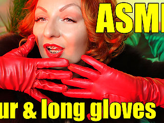 Fur fetish and long leather gloves pin up MILF