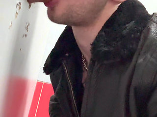 Chav Scally Boy Sucks Big Dick Glory Hole in Public Toilet