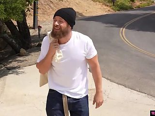 Busty teenage Amber Moore salutes him home