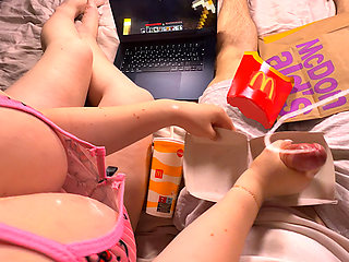 Surprise in a Mcdonald's Burger Box. Spit on Tits while Jerking Off