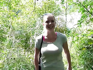 German Teen Mia Adler Green Eyes Outdoor POV Fuck Stranger Doggystyle Cum in Mouth