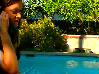 Vintage lesbians pussy licking dildo penetrated the swimming pool