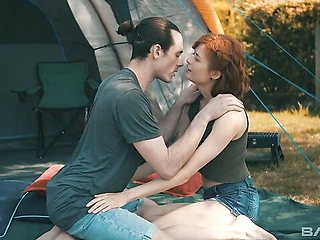 Outdoor oral sex with a very hot and slender redhead Nina Sever