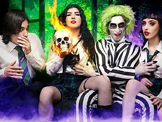 Stepbrother Calls Beetlejuice for Hot Foursome with Slutty Teens in 4K