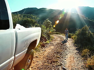 Cute Skinny Blonde Gets Fucked Standing up by the Side of the Road