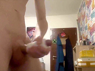 Horny Twink Milking His Dick and Playing with 21cm Dildo- Ass Stretcher