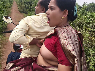 Indian Desi bihari village wife hard touch big boobs, by her lover, in running bike, in outdoor jungle