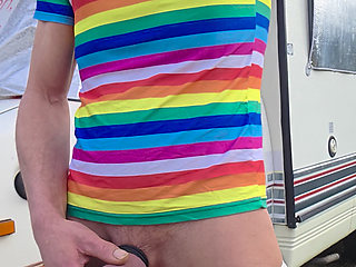 Skinny twink shows his thick cock outdoors. Boy can be watched pissing outdoors. Hard cock pisses