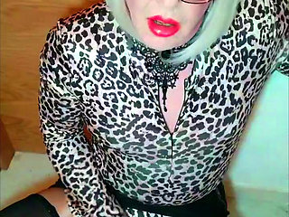 Slutty Trans Secretary Cums on Her Stockings