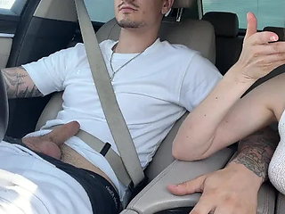 Jerking off the Driver and Filming a Video Report for Her Cuckold Husband