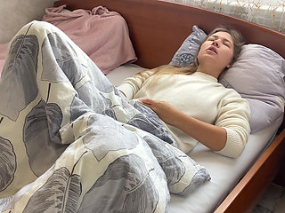 Morning masturbation ended in a loud orgasm. I caress my tight pussy.