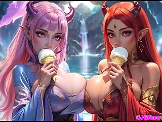 2. Movie, the Queen Ask 2 Girls for Kiss and Bouncing Breast, Ai Animation