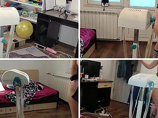 Amateur massage with vibrator, naked brunette. Hairy latina slut, big tits, big ass.