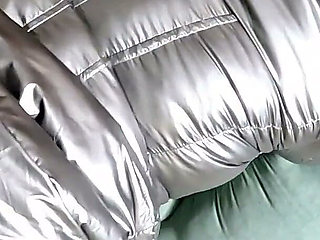 Dominant MILF Glossy Grey Downjacket POV. Deepthroat, Hard Doggy and Double Cum