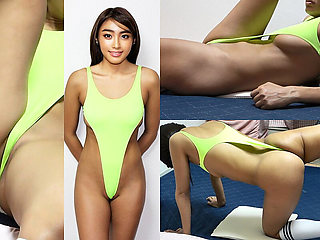 Thong Leotard Wedgie Fitness, Watch Nice Body and Big Tits Tanned Girl Inside Room Her Apartment in Japan