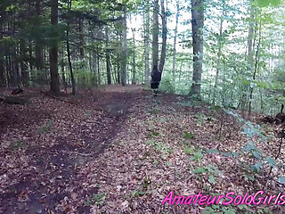 Mature man watches girl masturbate in the forest