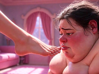Ugly Fat SSBBW Humiliated Licking Beautiful Woman's Feet