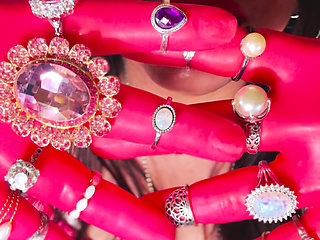 All In Pink! The Fabulous Smoker Tina Snua Wears Pink Latex Gloves & Rings & Smokes A cigarette For You