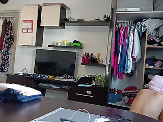 Amateur Woman Has Fun Trying on Clothes and Cutting Them.