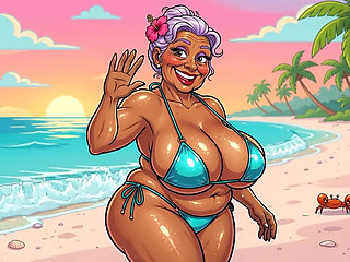 Busty Granny Huge Boobs Beach Tease - New Ai Style