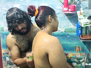 Hot Couple Bath Romance in Bathroom
