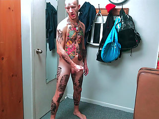 Fully Tatted Man Dildo Fucked