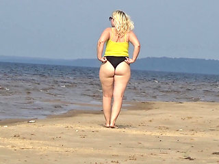 Big Ass in Mini Shorts - Walk on Beach.