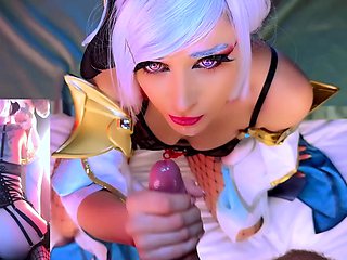 Cosplay cutie in lingerie feeds her hunger for cock in POV