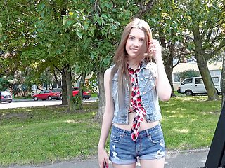 Skinny babe Elle seduces with her perky boobs and long locks in the great outdoors