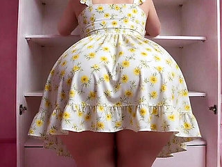 big-bottomed woman in a dress, moving it