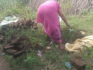 Big Boobs Priyanka Tamil Aunty Cleaning the Garden