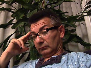 Hot blonde teen tastes a mature cock