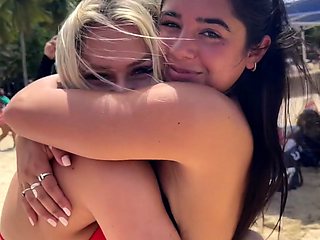 Two blonde babes in a lesbian action involving a dildo