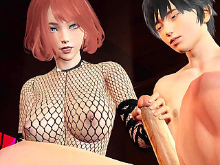 Redhead Haylee Wears a BDSM Fishnet Bodysuit at the Club in 3D Animation - Handjob Near, Big Dick Stroking, Sloppy Blowjob