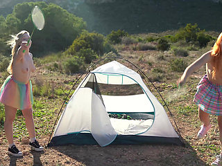 Fucked Badminton. Two Girls Undressed in Nature for Fucking After the Playing