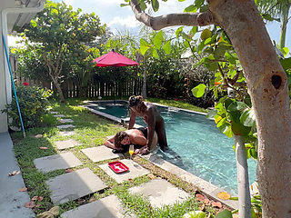 Thick Hotwife Takes Her First Massive BBC Poolside