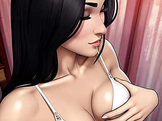 The lady masturbates with the vibrator