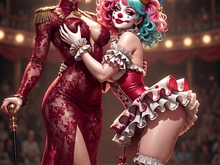 Anime circus strip ring leader clown and acrobat sexy circus show