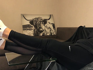 Dirty White Sneaker Worship - Smelly Socks in Face with Valeria Night (side View)