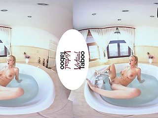 Busty platinum-blonde mummy drains with hefty jugs in a